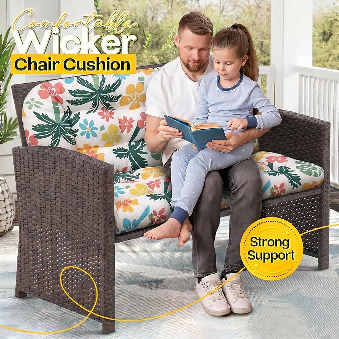 MAGIC ELEPHANT Outdoor Bench Cushion, Memory Foam Loveseat Cushion for Patio Furniture Wicker Chair, Settee Porch Swing Seat Cushion, 44 x 19 Inches (Hawaiian Palm Floral)