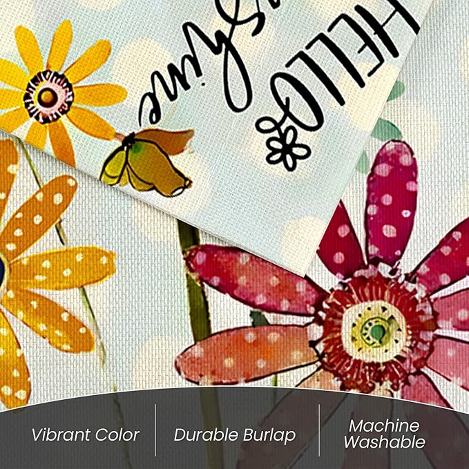 Summer Flowers Garden Flag 12x18 Inch Double Sided,Hello Sunshine Sunflower Daisy Small Yard Flags for Outdoor,Seasonal Decoration for Spring Farmhouse Holiday Outside