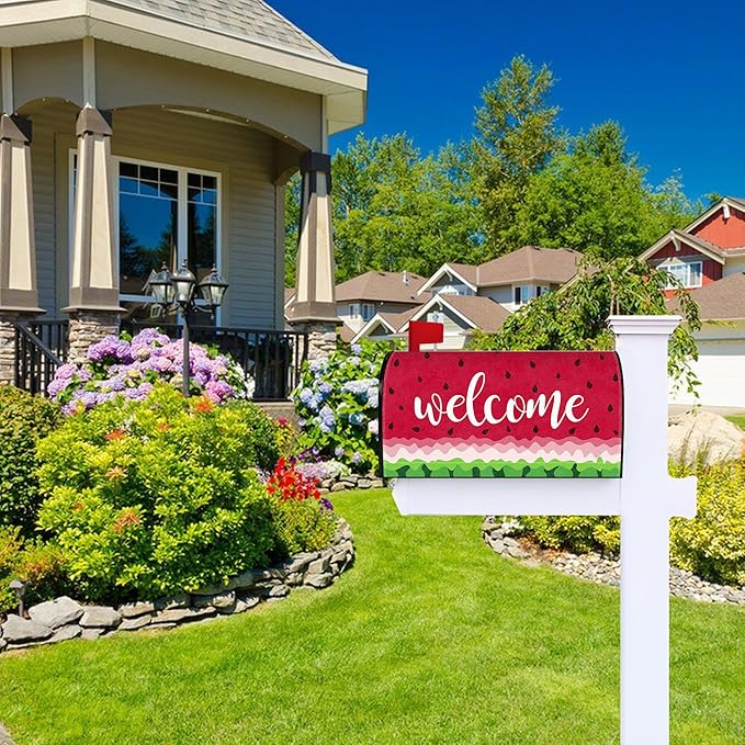 Watermelon Mailbox Covers Magnetic Summer Watermelon Mailbox Cover Seasonal Post Letter Box Cover for Garden Yard Decor 21x18 Inch