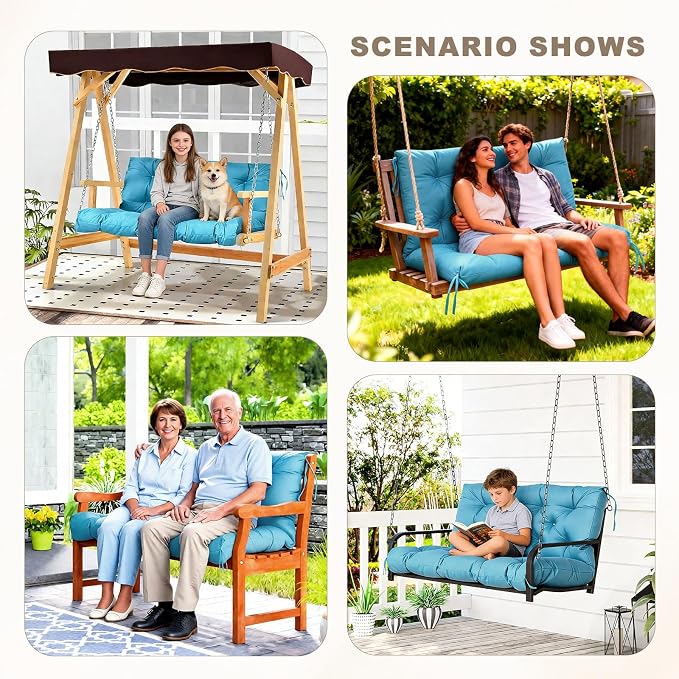 Porch Swing Cushion with Backrest,Waterproof Bench Cushion for Outdoor Furniture,2-3 Seater Replacement Thickened Swing Cushion with Ties,Patio,Outdoor,Backyard and Garden (SkyBlue,40x40)