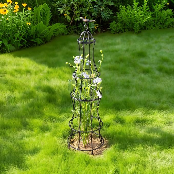 42 Inch Obelisk Trellis for Climbing Plants - Durable Metal Outdoor Support for Roses, Bougainvillea, Vines, and Potted Plants - Easy to Install Garden Decoration