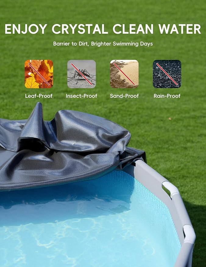 POOLHACKER 21FT Round Pool Cover, Pool Covers for Above Ground Pools, Winter Pool Cover, Above Ground Pool Cover, Tear-Resistant & Dustproof(Black)