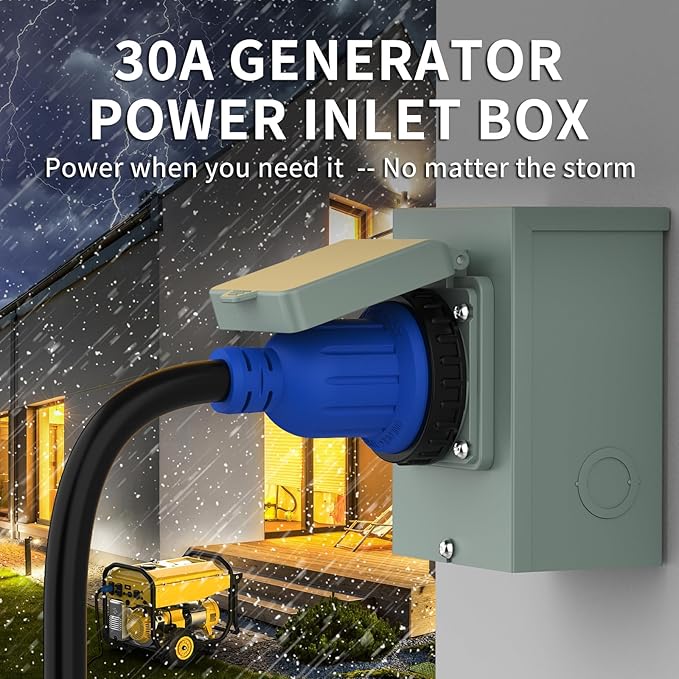 BEBOBLY Generator Inlet Box, 30 Amp NEMA L14-30P Power Inlet Box for 4 Prong Generator Cord, 7500W 125/250V Receptacle for Outdoor Use, Generator Accessories,Weatherproof, ETL Listed