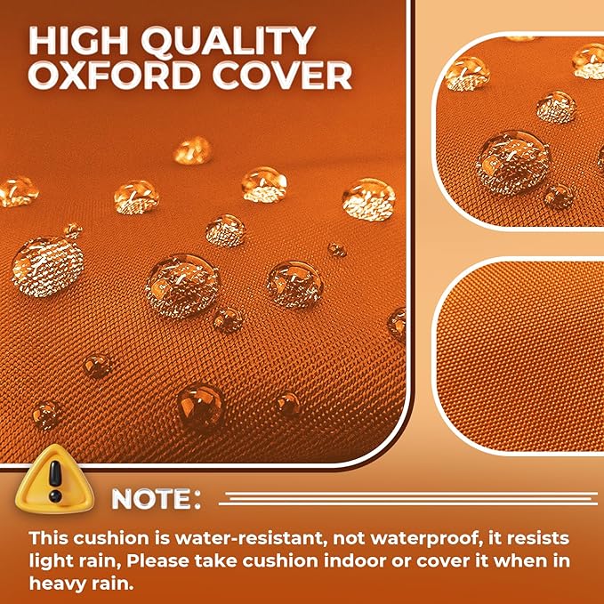 Waterproof Outdoor Chaise Lounge Cushion 74.4 x 22 x 4.7 Inches Memory Foam Lounge Chair Cushions for Outdoor Furniture with Ties, Thickened Pool Chaise Lounge Chair Cushions, Orange