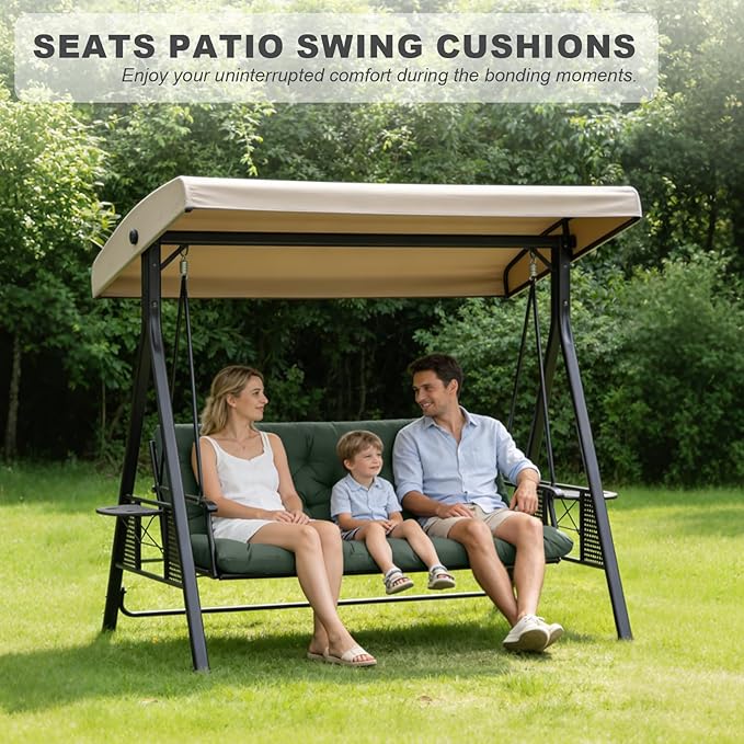 Porch Swing Cushions,Outdoor Cushions 3 Seater Replacement with Backrest, Waterproof Thickened Bench Cushion with Ties for Porch, Patio,Outdoor, Backyard and Garden (Dark Green 40 * 40 in)