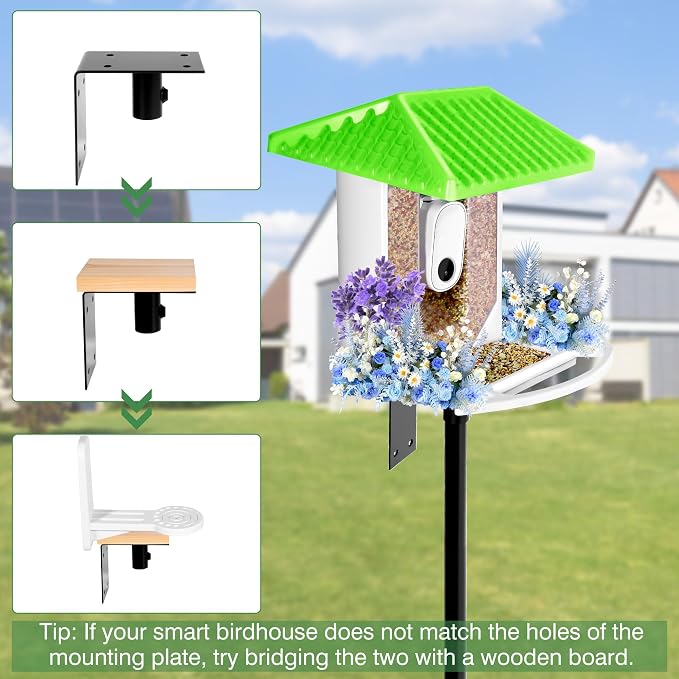 YINGYM Bird Feeder Pole, 79 Inch Heavy Duty Bird House Pole Mount Kit for Outdoors, Adjustable Metal Bird Feeding Stand, with 2-Hooks, 5-Prong Base for Hanging Feeders, Black