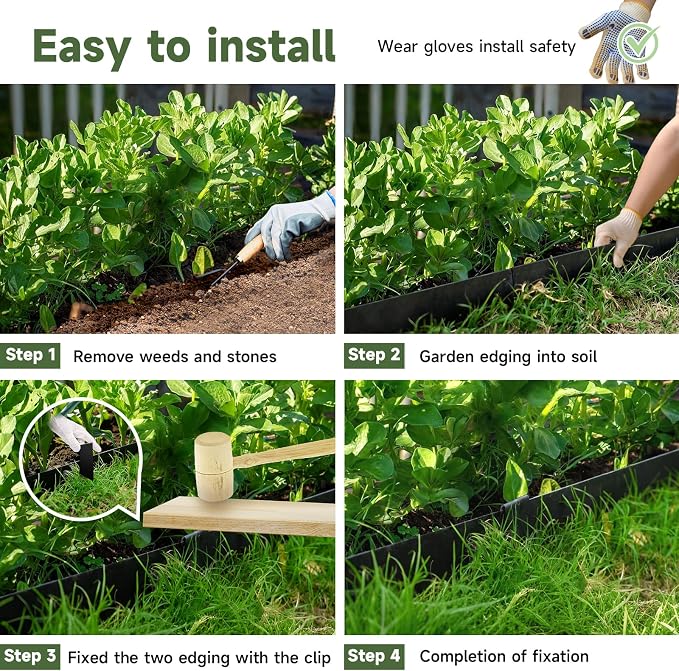 Steel Landscape Edging-33FT Landscape Lawn Edging- 4.5" H X 40" L Metal Garden Edging 10 Pcs-No-Dig Hammer Heavy Duty Steel Edging-Bendable Border Strips for Lawn Yard Black -10 Clips