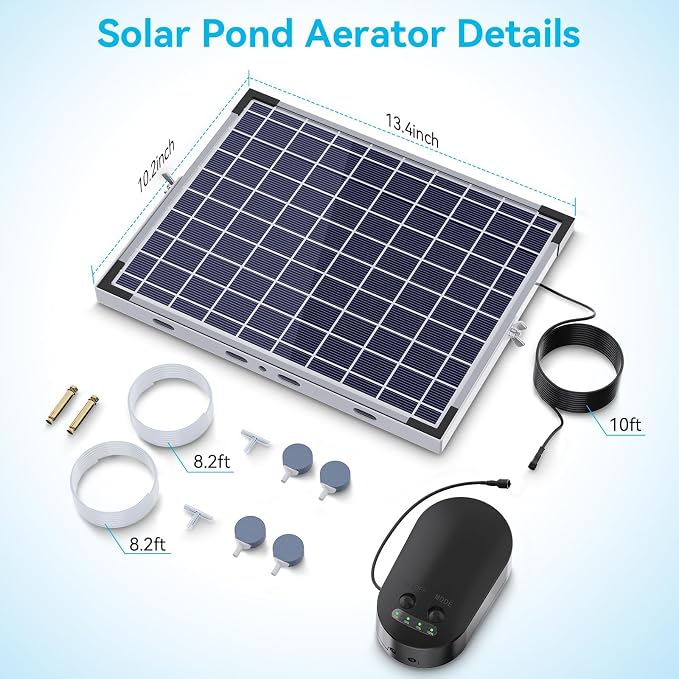 POPOSOAP Solar Pond Aerator, Solar Air Pump with Adjustable Airflow, Quiet Solar Pond Oxygen Pump for Koi Pond, Garden Pond, Fish Tank, Hydroponics