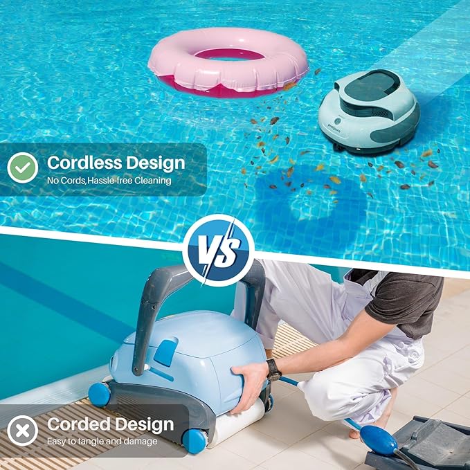 Cordless Robotic Pool Cleaner with Dual 30W Motors, 5000mAh Battery, 120 Minutes Runtime, Automatic Cleaning, Waterproof (White)