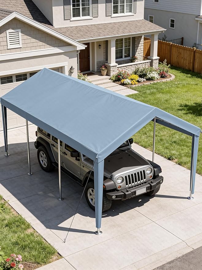 12 x 20 Ft Carport Replacement Cover, Heavy Duty Outdoor Car Tarp Canopy, Waterproof & UV Protected Tear Oxford Tarp with Ball Bungees (Frame is Not Included)
