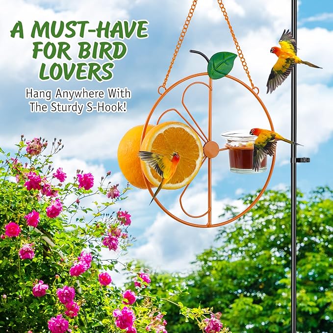 Baltimore Oriole Bird Feeder for Outdoors – Oriole Feeder with Ant Moat & Glass Bowl & Ant Moat & Cleaning Brush, Metal Hanging for Jelly, Nectar, Mealworms & Orange Halves(2 Pack)