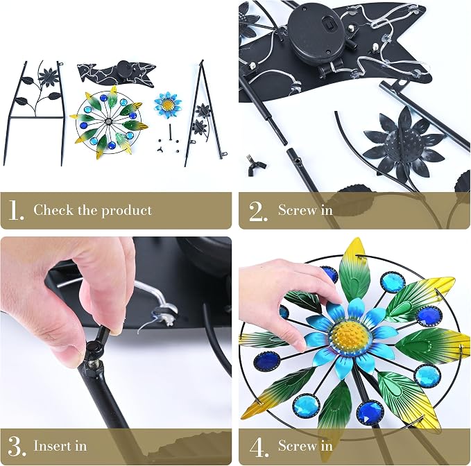 TERESA'S COLLECTIONS Wind Spinners Outdoor Solar Decor, Hummingbird Metal Windmill for Yard Decorative Garden Stakes for Porch,Garden,Yard,35"