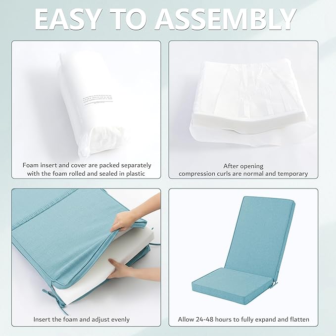 Adirondack Chair Cushions Set of 2 - Removable Covers, Water-Repellent & Fade-Resistant Faux Linen, Securing Straps, Non-Slip Bottom, Fit for Most Outdoor Adirondack & Rocking Chairs - Teal