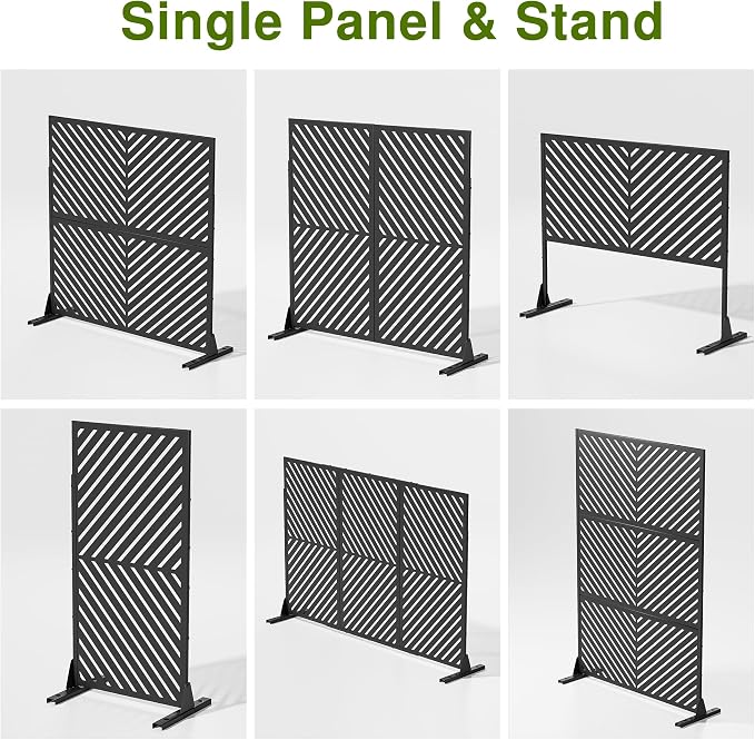 Casaphoria 72" H x 47" W Metal Outdoor Privacy Screen, Freestanding Decorative Divider for Patio, Deck, Balcony, and Garden with Stable Base, Black Parallel