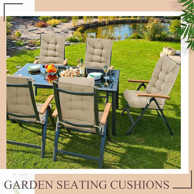 Juexica 4 Sets Outdoor Patio Chair Cushions Seat High Back Tufted Pillow Replacement Rocking Chair Cushions Pads for Patio Summer Seasonal Indoor Home Office(Beige)
