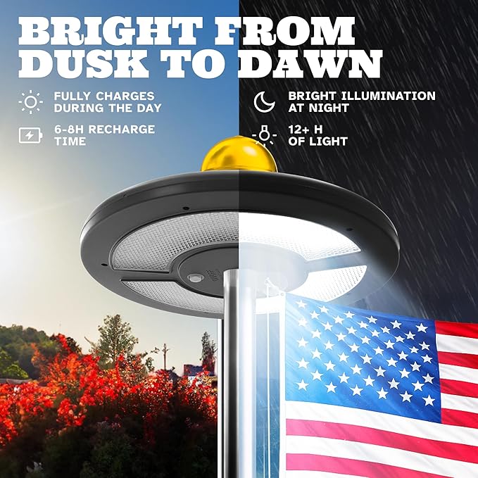 Deneve Ultra-Bright Flag Pole Light - 128 LED Lights - Solar-Powered - Auto Dusk to Dawn - Waterproof Design (Dark Gray)