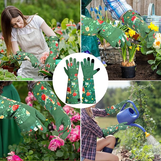 DLY Gardening Gloves, Garden Gloves for Women, long gardening gloves for Garden Work and Yard,Durable and Comfortable(X-Large, Green