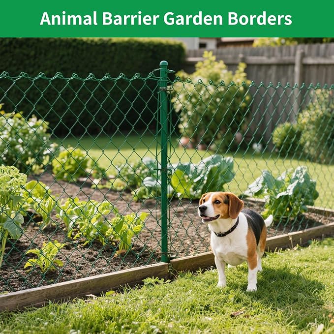 Amagabeli PVC Green Vinyl Coated Galvanized Steel Chain Link Fence Fabric 36inch x 82ft 13Gauge Diamond Mesh Wire Fencing Roll for Residential Commercial Property Protection Security Athletic Field
