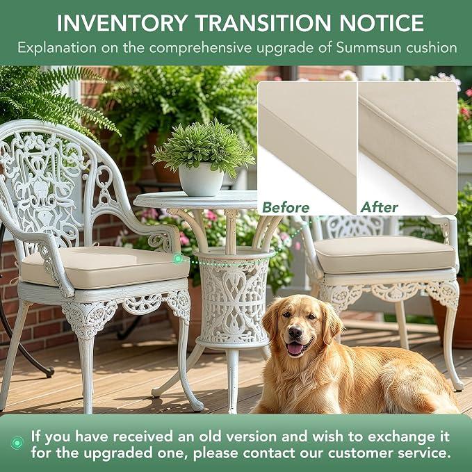Outdoor Chair Cushions Set of 2: Waterproof & Fade Resistant Patio Furniture Cushions - 17 x 16 x 2 Inch Non Slip Round Corner Seat Cushion Pads with Removable Cover for Garden Yard Lawn, Cream