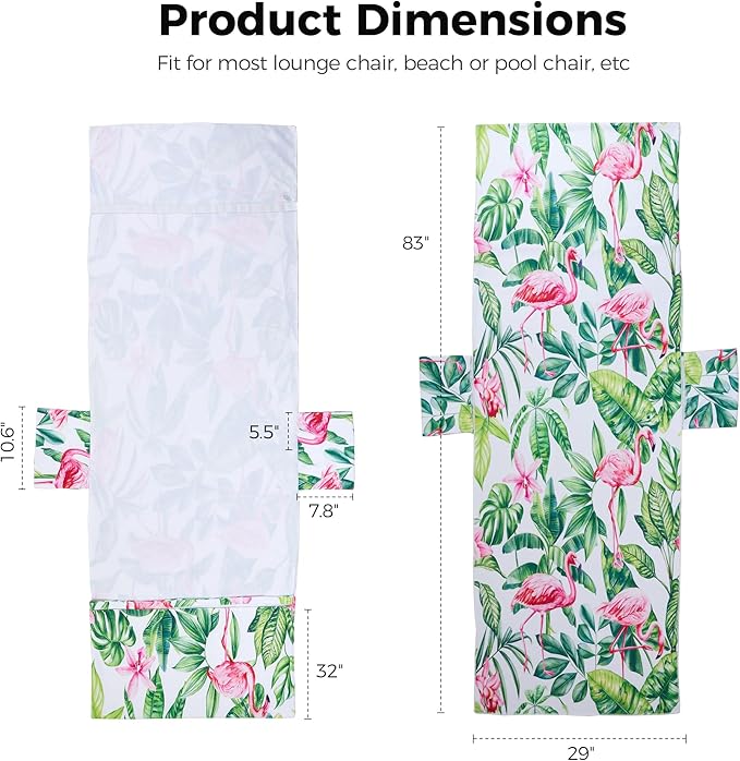 Lounge Chair Towel Covers, 2 Pack Outdoor Chaise Lounge Slipcover, 83" X 29" Flamingo Floral Microfiber Beach Chair Cover, Soft Absorbent Chaise Cover with Pockets for Pool Garden Patio