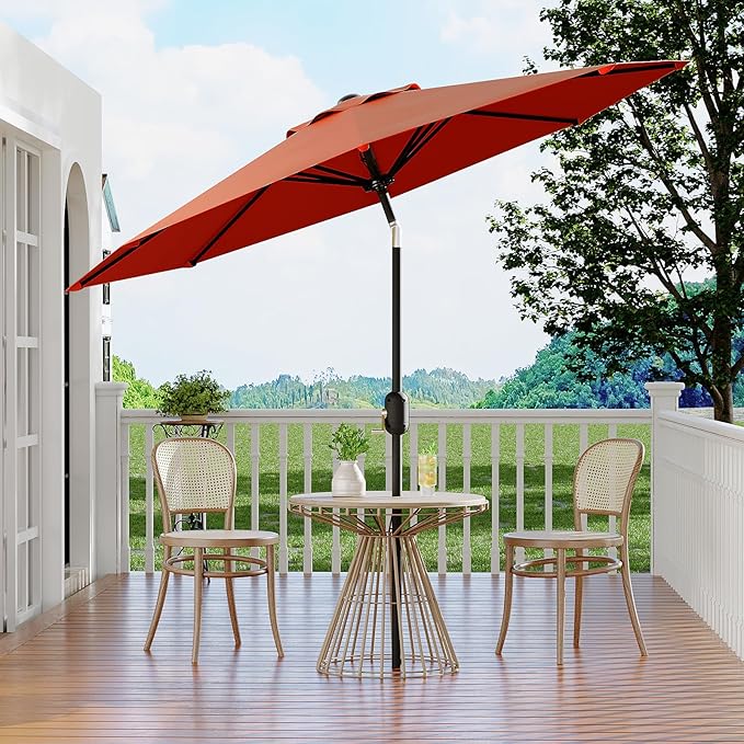 Garvee 9 ft Outdoor Patio Umbrella 8 Sturdy Ribs Outdoor Table Umbrella with Crank Lift & Push Button Tilt - UV Protection Waterproof Market Umbrellas for Pool, Deck, Yard, Garden, Orange