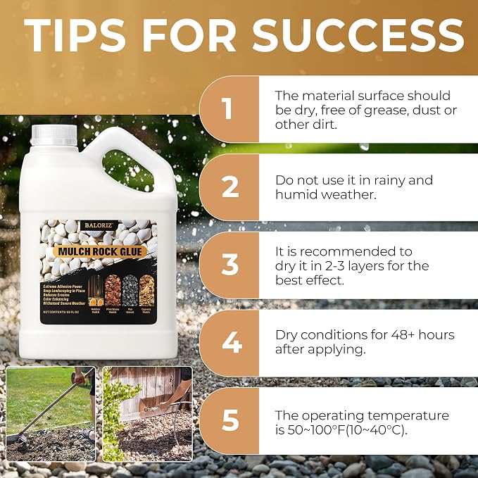 Mulch Glue - 68oz Mulch and Rock Glues for Landscaping, Pea Gravel & Bark, Strong Stabilizing Gravel Glue with Applicator Ready to Use Mulches Glues for Rocks Locking Most Mulches