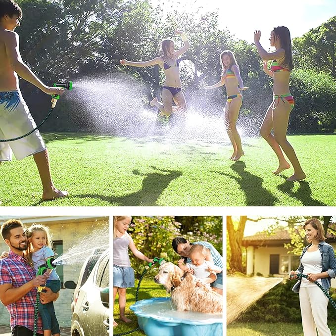 Expandable Garden Hose - 50 ft Expanding Water Garden Hoses, No Kink Lightweight Flexible Hose with 3/4" Solid Fittings and 4-Layer Latex Cores - 50ft Retractable Stretch Car Washing Pipes