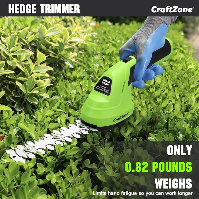 Cordless Grass Shear & Hedge Trimmer - Green | 2-in-1 Electric Shrub Trimmer and Grass Cutter | 8V Handheld Lawn Trimmer with USB Type-C Cable & Rechargeable Lithium-Ion Battery