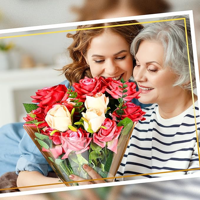 Sabary 100 Pcs Flower Bouquet Wrapping Paper Flower Rose Sleeves Bulk Floral Bags for Valentine Bridal Shower Wedding Anniversary Birthday Mother's Day(15.8" x 13.8")