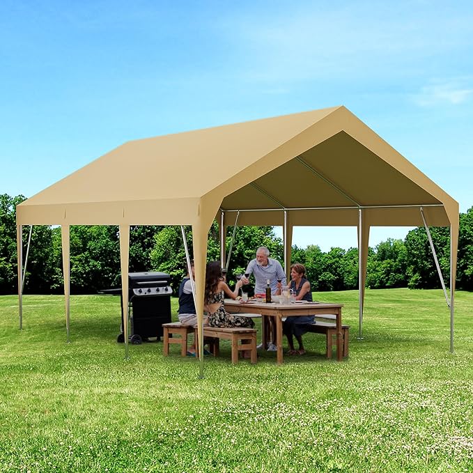 12'x20' Carport Heavy Duty Car Canopy UV Resistant Waterproof Portable Garage for Car, Boat, Party, Storage Shed (Earthy Yellow)