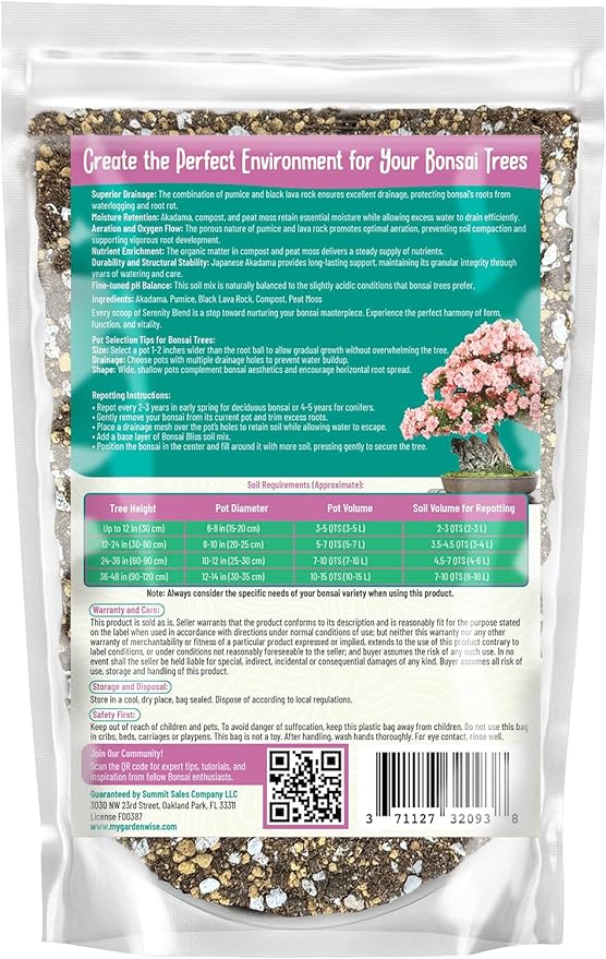 GARDENWISE Serenity Blend Bonsai Soil Mix – Moisture-Retentive & Organic for Flowering, Fruiting, and Tropical Bonsai Trees – Handcrafted in The USA with Akadama & Compost (4 quarts)