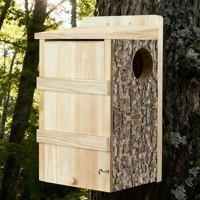 Squirrel Houses for Outside Wooden Bird House Large Squirrel Nesting Box with Natural Coconut Fiber for Squirrels Chipmunks Wildlife