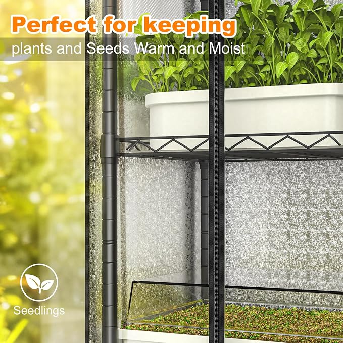 Small Greenhouse for Indoors, 5 Tier 15.7" L×11.8" W×62.3" H | adjustable shelves,Portable Greenhouse with Wheels, Metal Shelf,for Growing Flowers and Seedlings