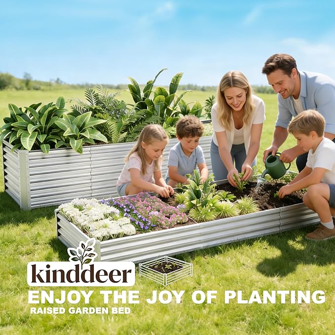 8x4x2ft Metal Raised Garden Bed Kit, Large Raised Beds Outdoor, Rectangle Raised Flower Bed for Gardening,Galvanized Planter Box for Vegetables, Fruits, Flowers, Silver