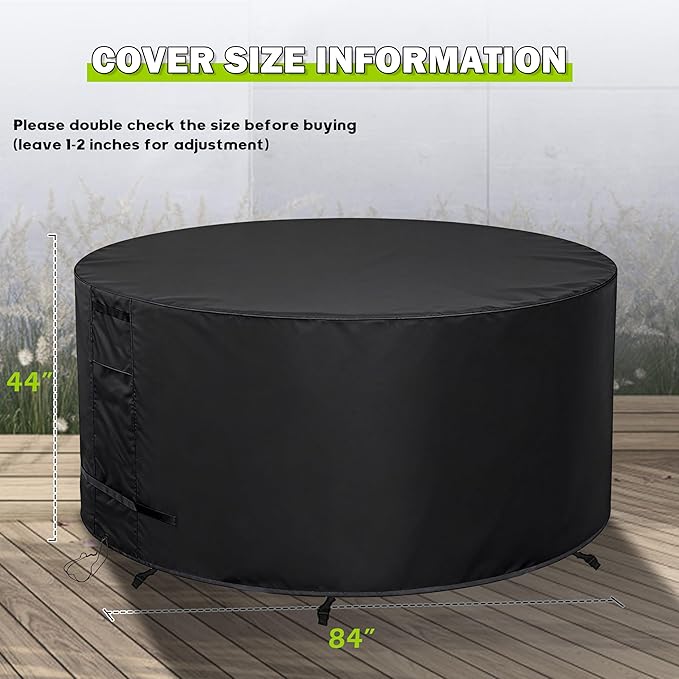 Round Patio Furniture Cover 84" Dia x 44" H Waterproof, Outdoor Round Table Cover for Tall Bar Height Table and Chairs/High Top Dining Set/Patio Bar Height Set-Weatherproof