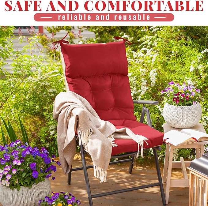 Sintuff 2 Pcs 44 x 21 x 4 Patio Chair Cushions Outdoor Chair Cushion Seat/Back Tufted Pillow with Ties Water Resistant Replacement Indoor Patio Furniture Outdoor Furniture (Solid Color,Ruby Red)
