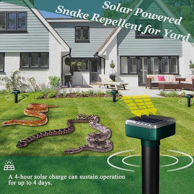 Snake Away for Outdoors, Solar Powered Snake Repellent for Yard - Sonic Snake Deterrent, Waterproof & Pet Safe for Garage, Lawn, Home Use (6)
