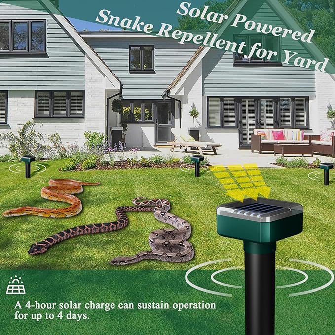 Snake Away for Outdoors, Solar Powered Snake Repellent for Yard - Sonic Snake Deterrent, Waterproof & Pet Safe for Garage, Lawn, Home Use (8)