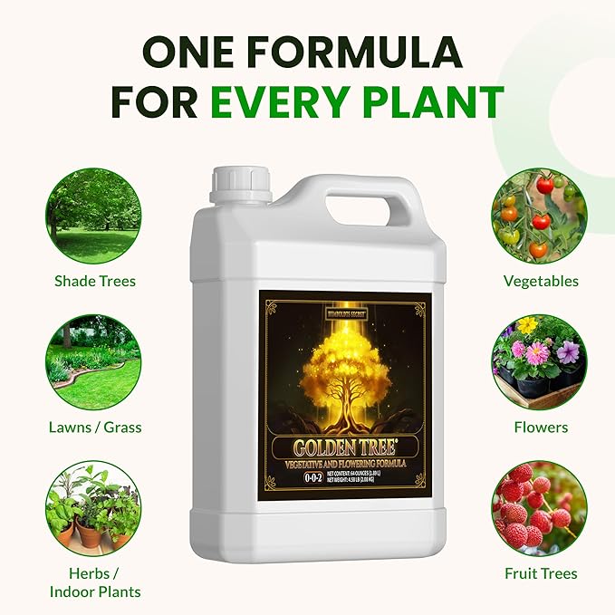 Humboldts Secret Golden Tree Liquid Plant Food | Enhances Growth Indoors or Outdoors | All-in-One Plant Nutrients for Vegetables, Trees, Flowers, Fruits, Roses, Lawns, Tomatoes | 64 Ounce