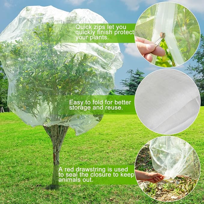 2Pcs Fruit Orchard Netting, 6.56 x 6.56 FT Plant with Zipper and Drawstring, Garden Netting to Protect Fruit from Birds, Bird Nettings for Cicadas