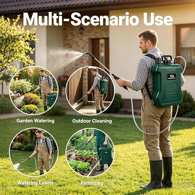 Battery Powered Garden Sprayer, 4 Gallon Backpack Retractable Electric Weed Sprayer with 3 Mist Nozzles, Rechargeable Telescopic Wand, Water Pump Sprayers for Lawn and Yard Plant Care - FURRELOR