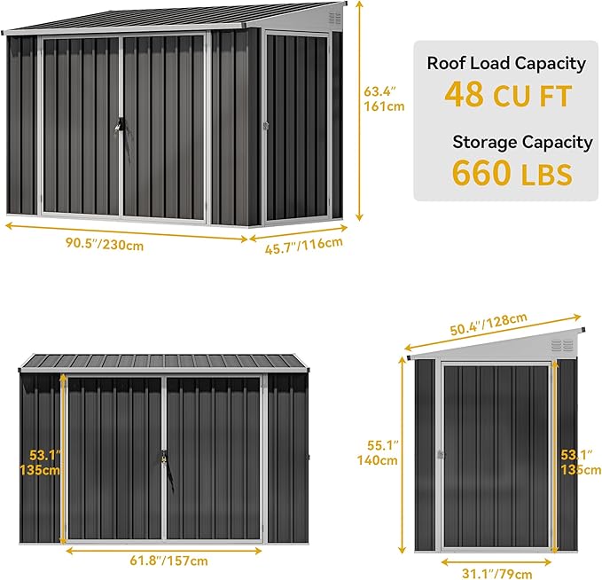 DWVO Outdoor Storage Shed, Waterproof Metal Garden Shed with Lockable Door, Storage Shed for Bike, Garbage Can, Lawnmower, Tool (4 x 8 FT)