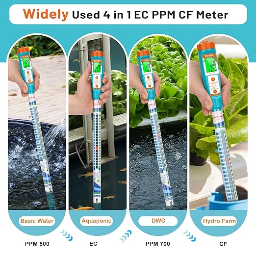 Truncheon EC PPM Nutrient Meter for Hydroponic, Conductivity Tester Stick for Hydroponics Growing PPM Measuring Tool (EC, PPM 500, PPM 700, CF, Temp) for Nutrient Reservoir, Aquaponics, DWC
