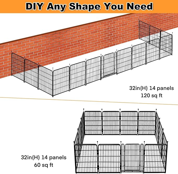 Getlay Garden Fence with Gate 32 in(H)×26.6 Ft(L) 12 Panels, Heavy Duty Iron Animal Barrier Fence for Yard, Suitable for Indoor Pet Fence Or Outdoor Dog Fencing