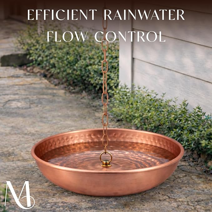 Monarch Rain Chains Rain Chain Basin – 11 Inch Hand Hammered Anchor Bowl for Gutters, Pure Copper Decorative Anchoring Basin for Outside, Garden, Lawn & Patio Water Feature, Downspout Catcher Basins