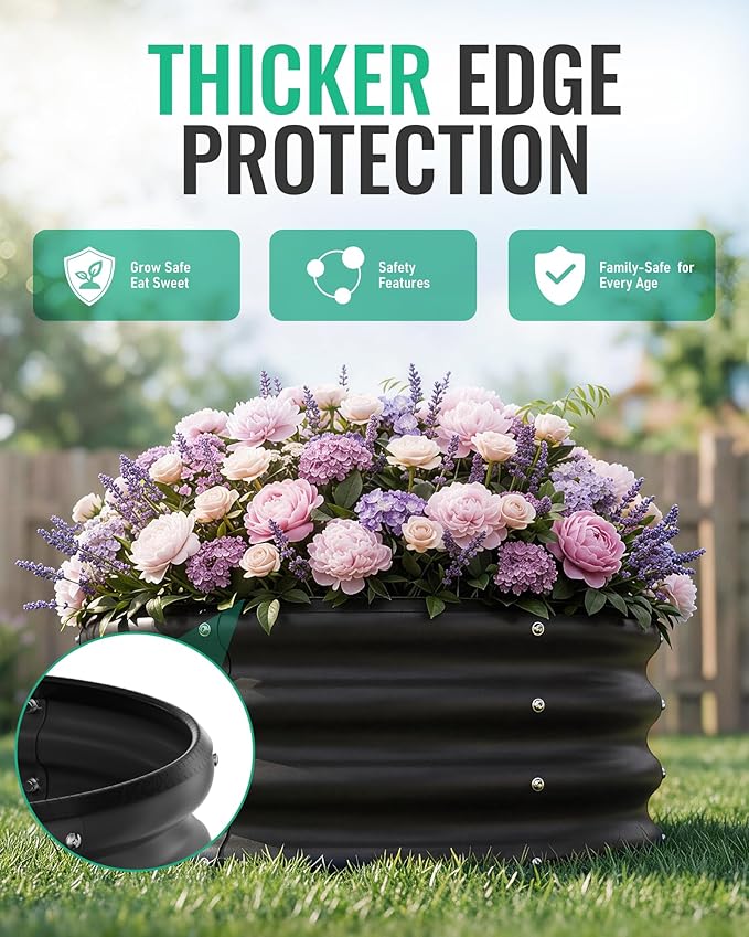 ZXZYHFTY Raised Garden Bed, 0.6 mm Galvanized Steel Round Planter Box with Open Bottom, Black, 2 x 2 x 1 FT, 3 Pack
