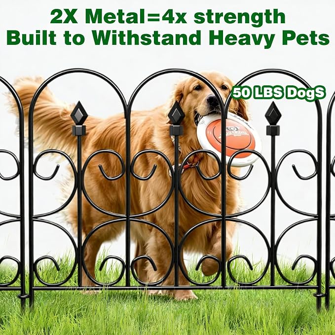AMAGABELI GARDEN & HOME 5 Panels 24in(H)×10ft(L) Decorative Garden Fences and Borders for Dogs No Dig Metal Fence Panels Garden Edging Border Fence for Animal Barrier Fencing for Flower Beds Black