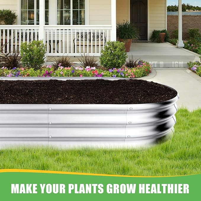 HOOPLE 2 Pack Raised Garden Bed 6x3x1FT, Galvanized Metal Raised Garden Bed Outdoor, Oval Design with Open Base for Better Drainage, Easy Gardening for Vegetables, Flowers & Herbs