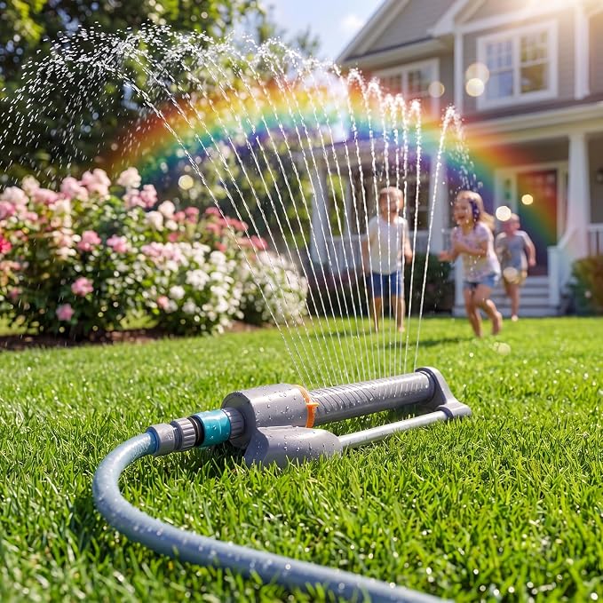 3 in 1 Smart Oscillating Sprinkler System with Timer, 3000 Sq.Ft Lawn Irrigation Kit, 360° Sprinkler, 33FT 5/8" Anti-Kink Hose, Solid Brass Connector for Yard, Lawn, Garden, Raised Bed, Outdoor