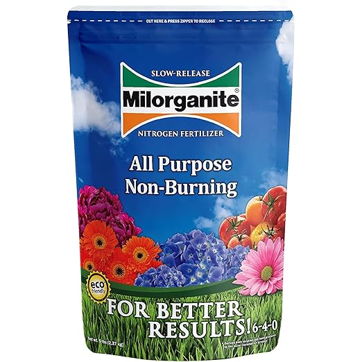 Milorganite All-Purpose Eco-Friendly Slow-Release Nitrogen 6-4-0 Fertilizer, 5 Pound Bag (Pack of 4) - for Lawns, Flowers and Gardens